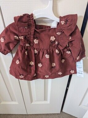 Carter's Rust Floral Ruffle Corduroy Newborn Dress